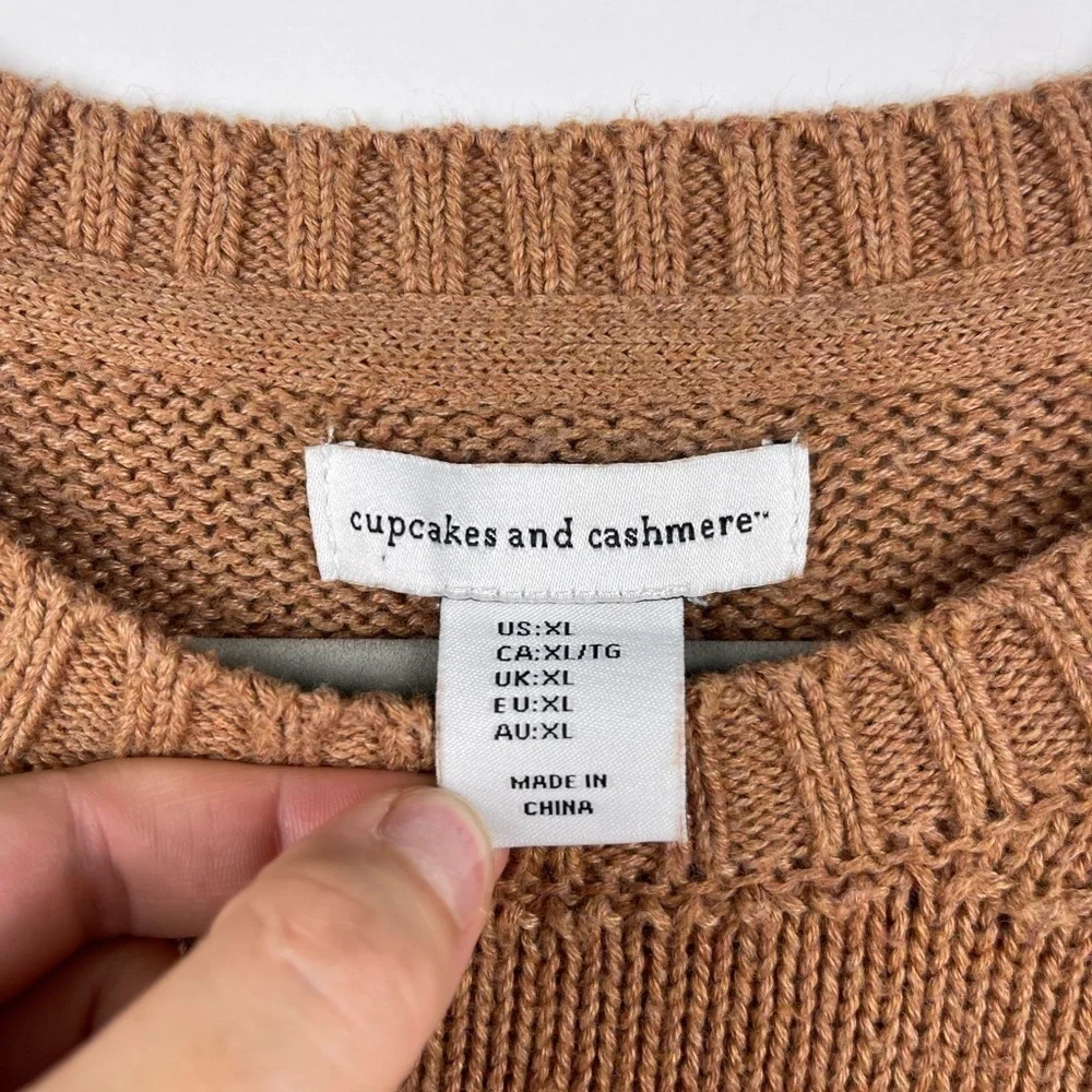 Cupcakes and Cashmere Chunky Knit High-Low Pullover Sweater Top WOMENS XL Brown - Picture 2 of 5